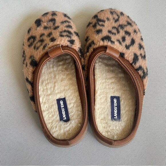 Lands’ End Fuzzy Leopard Print Clog Slipper Women’s Size 8B - Picture 2 of 8